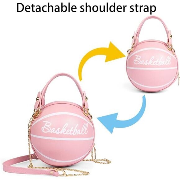 Basketball Bag Purse Handbag Shoulder Mini Round Zipper Women with Strap - Picture 6 of 8
